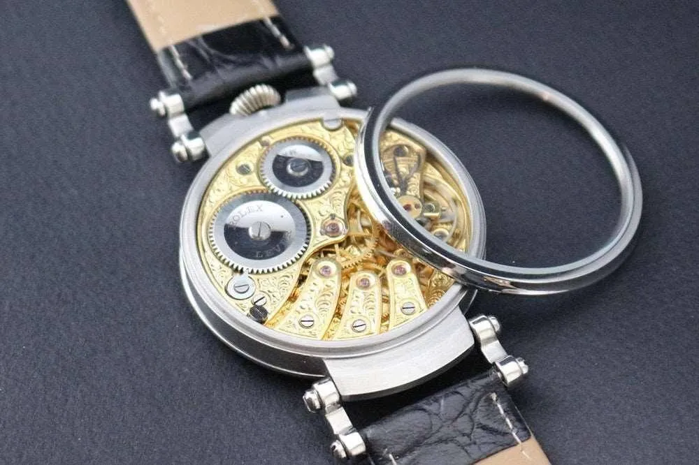 1910s Rolex Pocket Watch Movement Custom Wristwatch White Dial
