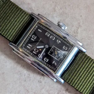 1940s DELFIN Tank Wristwatch 15 Rubies Swiss Made Vintage Watch