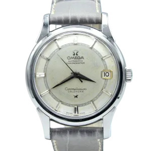 1959 Omega Constellation Chronometer Calendar Early Rare 'Railtrack' Model 14393 with two tone Patina Dial in stainless steel