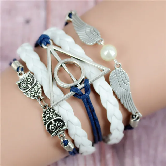 2017 New Womens Fashion Vintage Anchors Rudder Rectangle Leather Bracelet Multilayer Charm Bracelets Best Valentine's Day Gift