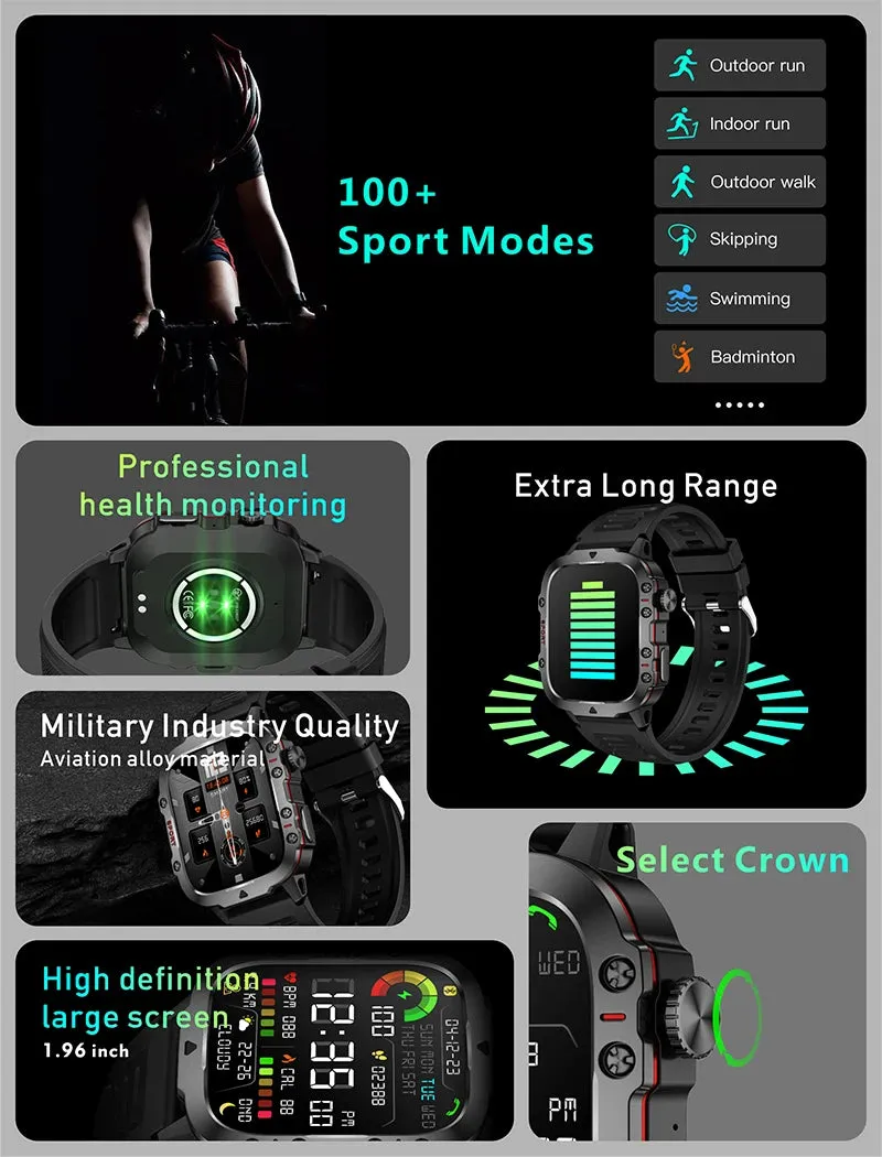 2025 New Xiaomi Military Smart Watch Men IP68 5ATM Outdoor Sports Fitness Tracker Health Monitor 1.96" BT Call Smartwatch