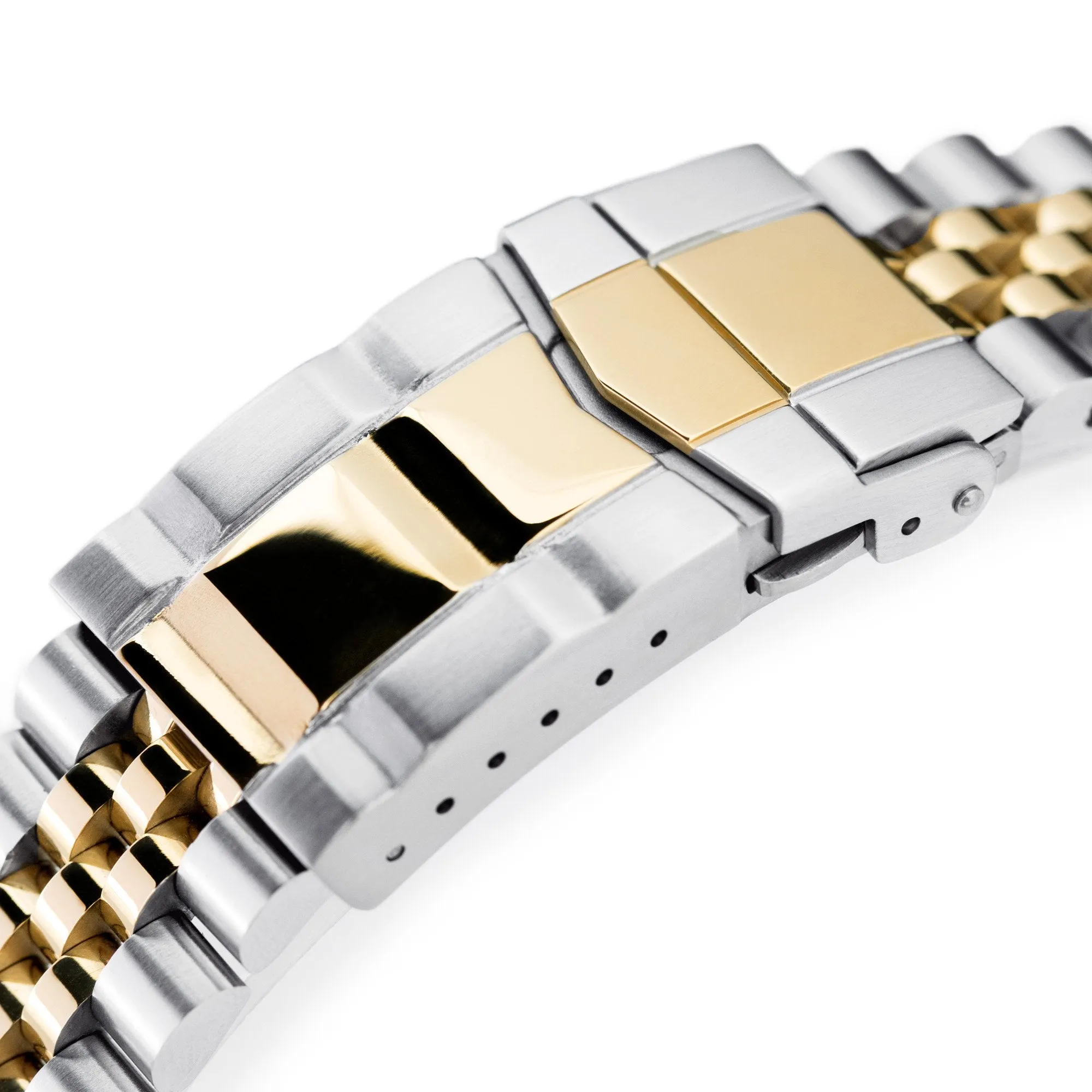 22mm Super-J Louis JUB Solid Straight End Watch Band, 316L Stainless Steel Two Tone IP Gold with 2T SUB Clasp