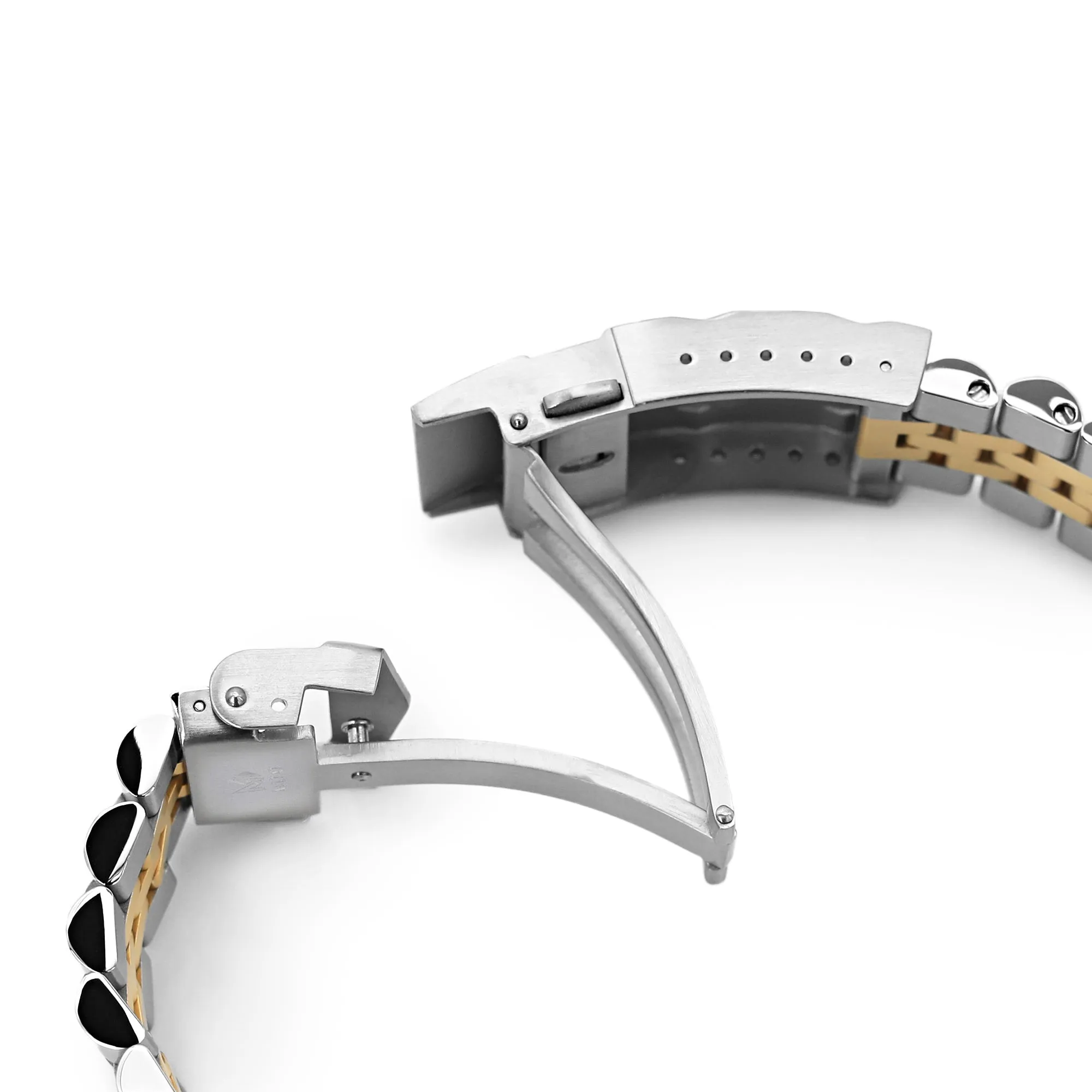 22mm Super-J Louis JUB Solid Straight End Watch Band, 316L Stainless Steel Two Tone IP Gold with 2T SUB Clasp