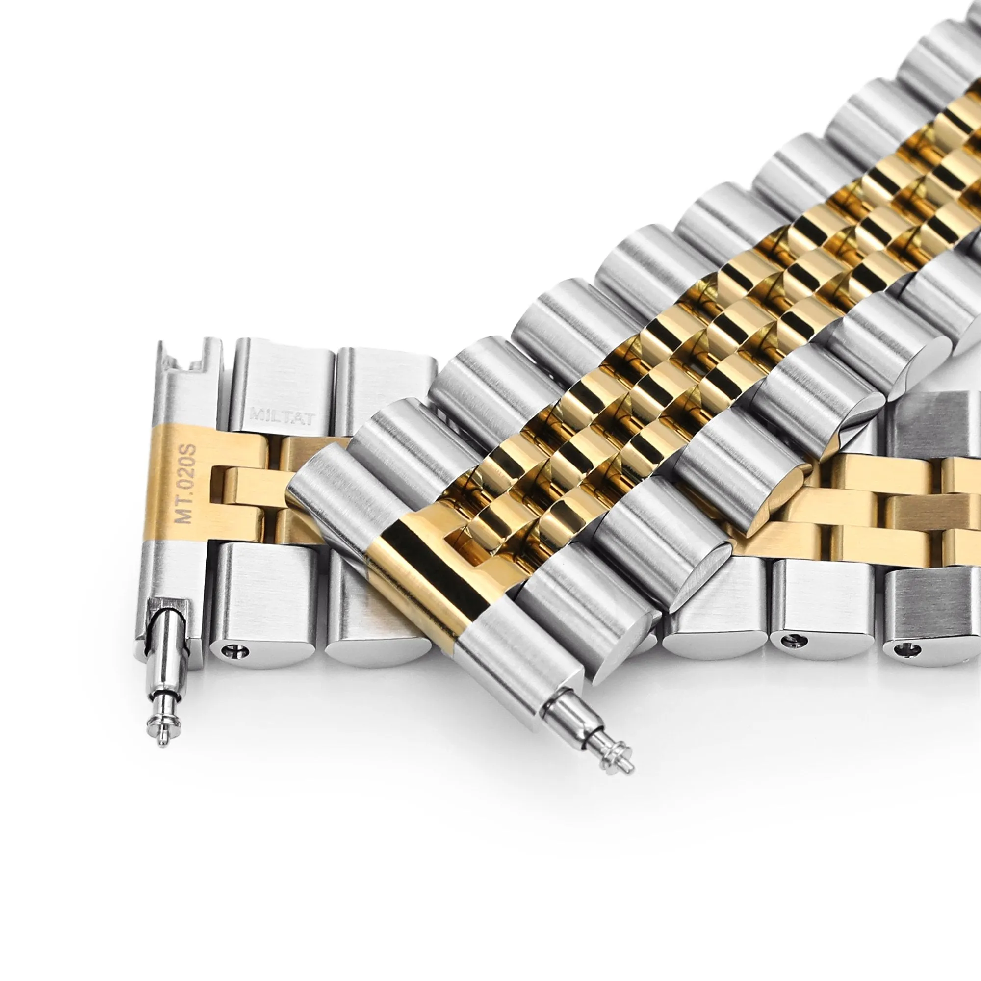 22mm Super-J Louis JUB Solid Straight End Watch Band, 316L Stainless Steel Two Tone IP Gold with 2T SUB Clasp
