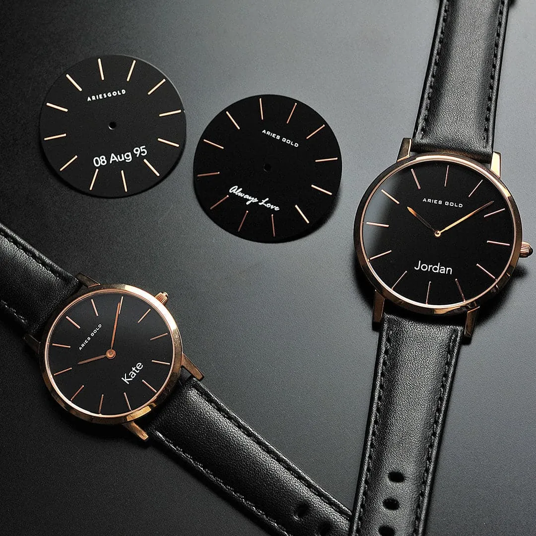 ARIES GOLD URBAN SANTOS G 1022 & L 1023 RG-BK COUPLE'S WATCHES
