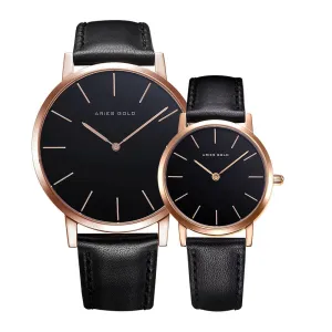 ARIES GOLD URBAN SANTOS G 1022 & L 1023 RG-BK COUPLE'S WATCHES