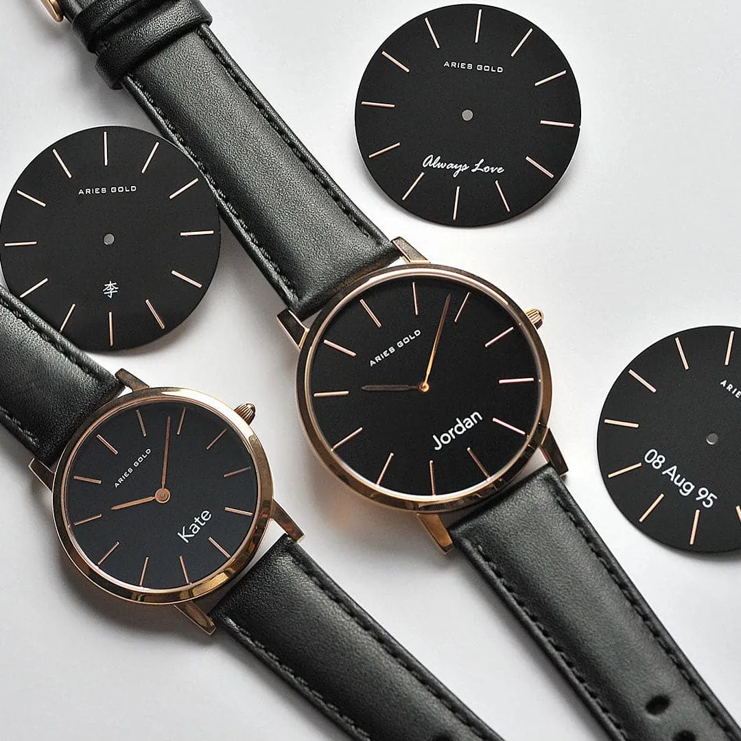 ARIES GOLD URBAN SANTOS G 1022 & L 1023 RG-BK COUPLE'S WATCHES