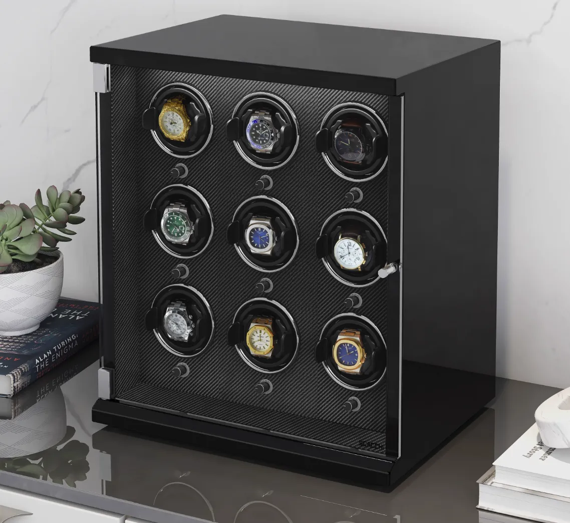 Automatic Mechanical Watch Winder Box for 9 Watch Vertical
