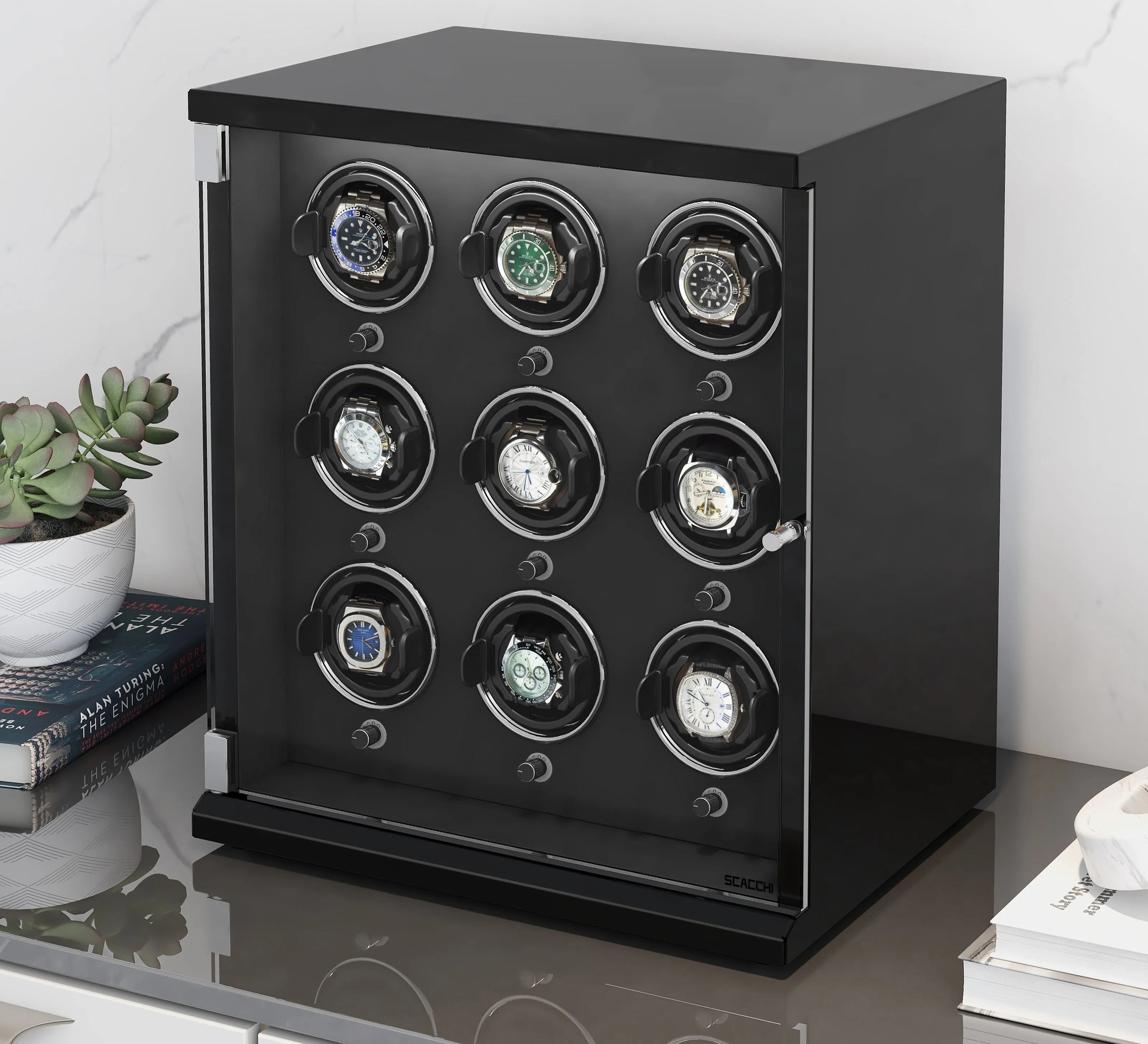 Automatic Mechanical Watch Winder Box for 9 Watch Vertical