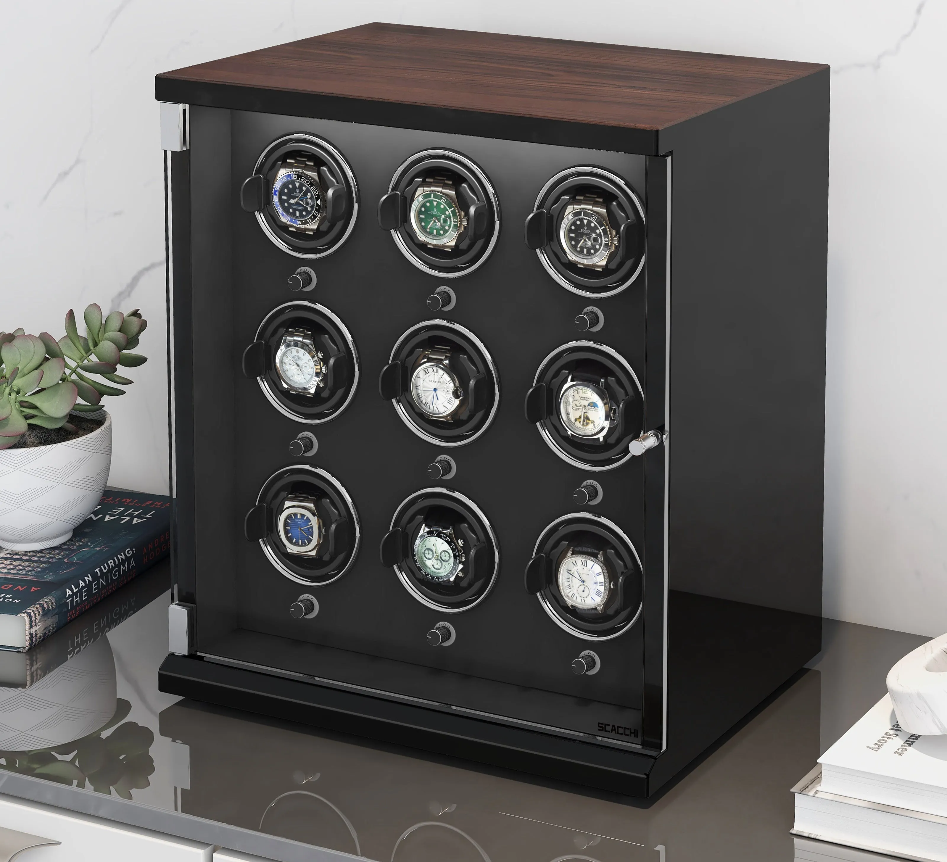 Automatic Mechanical Watch Winder Box for 9 Watch Vertical
