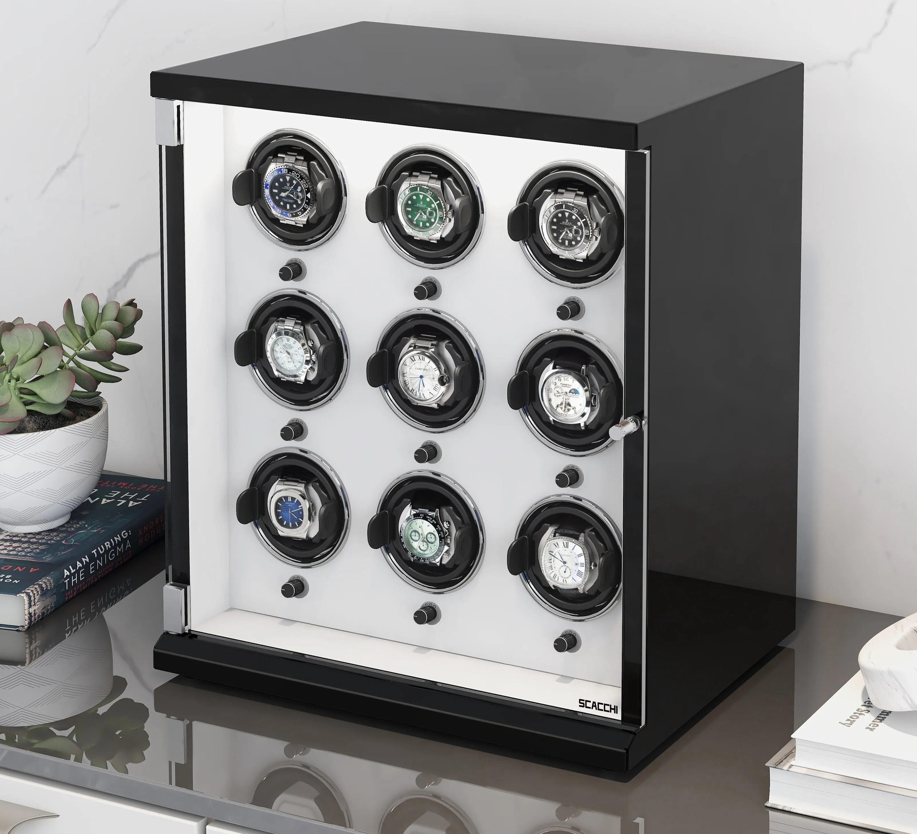Automatic Mechanical Watch Winder Box for 9 Watch Vertical