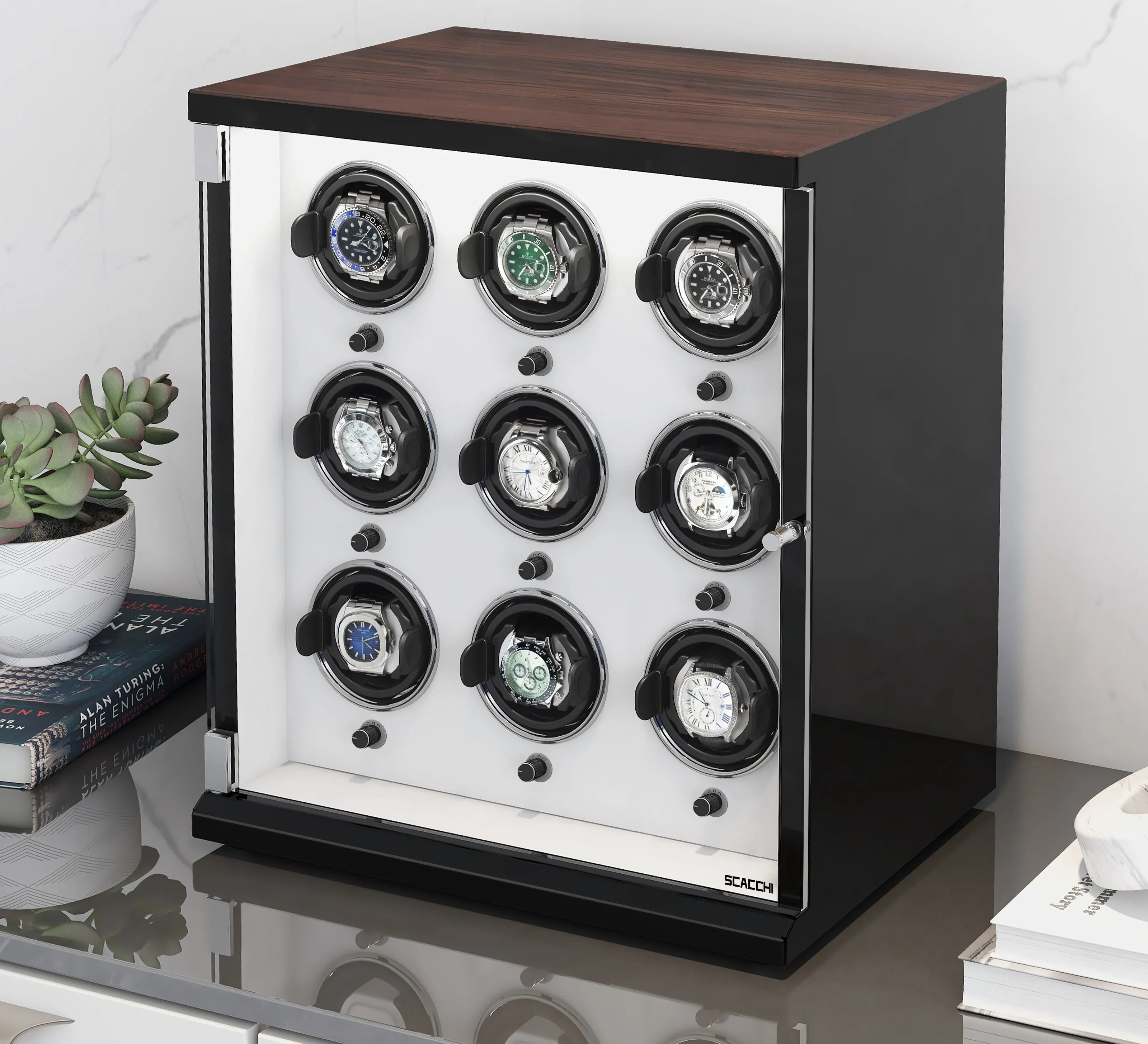 Automatic Mechanical Watch Winder Box for 9 Watch Vertical