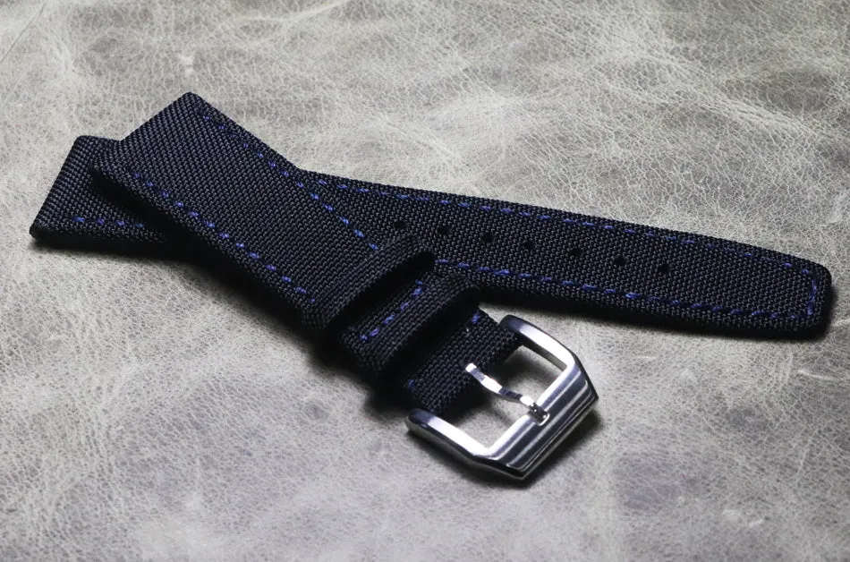Blue and Blue Stitches 20mm 22mm Composite Fiber Watch Strap Genuine Leather Strap Sports Watch Outdoor Mountaineering Watch High Quality