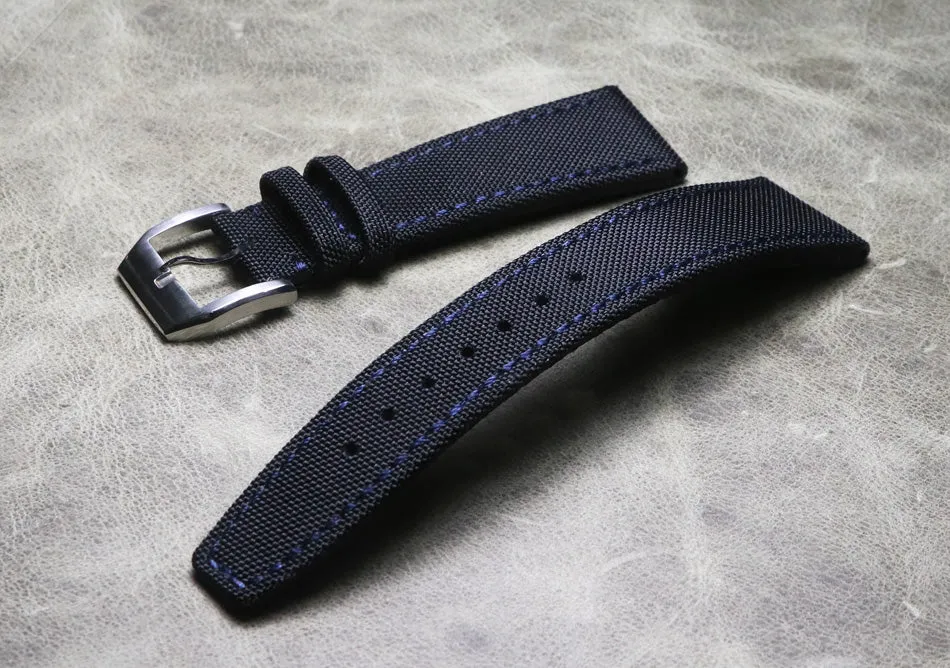 Blue and Blue Stitches 20mm 22mm Composite Fiber Watch Strap Genuine Leather Strap Sports Watch Outdoor Mountaineering Watch High Quality