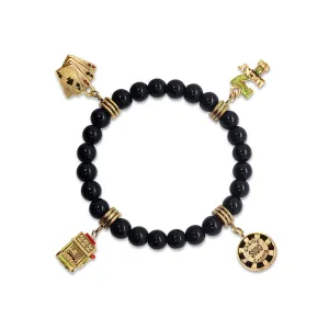 Casino Genuine Onyx Charm Bracelet | Handmade in USA | 4 Hand-Painted Charms
