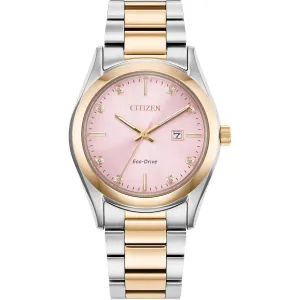 Citizen Eco-Drive Ladies Two Tone Pink Diamond Dial Watch