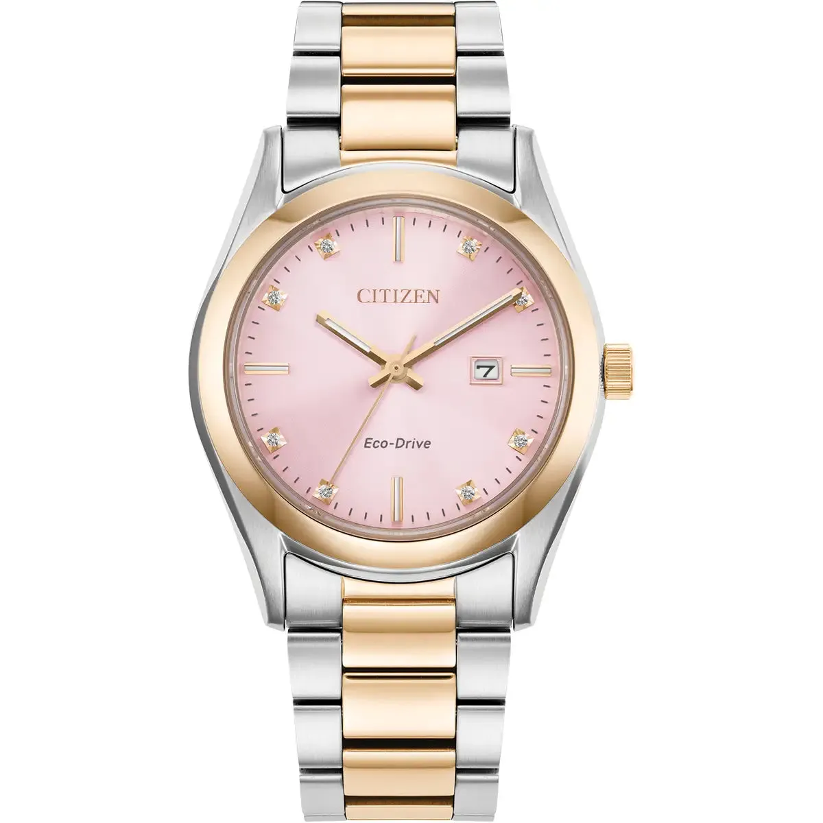 Citizen Eco-Drive Ladies Two Tone Pink Diamond Dial Watch