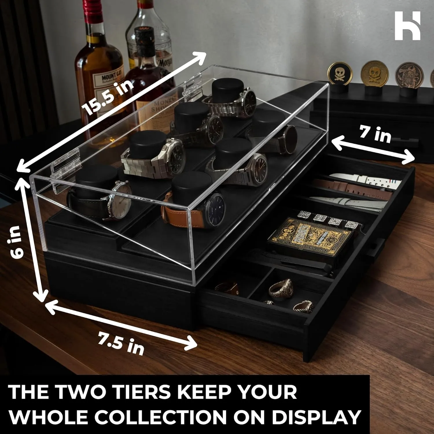 Collector Pro Premium Watch Display Case 7 Watches Black Father's Day Gift