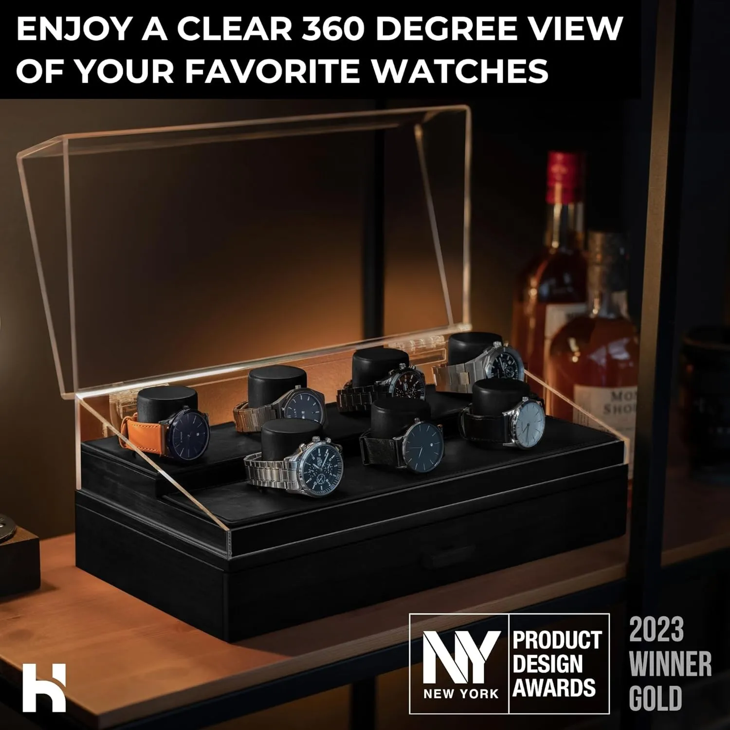 Collector Pro Premium Watch Display Case 7 Watches Black Father's Day Gift