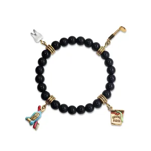 Dental Genuine Onyx Charm Bracelet | Handmade in USA | 4 Hand-Painted Charms