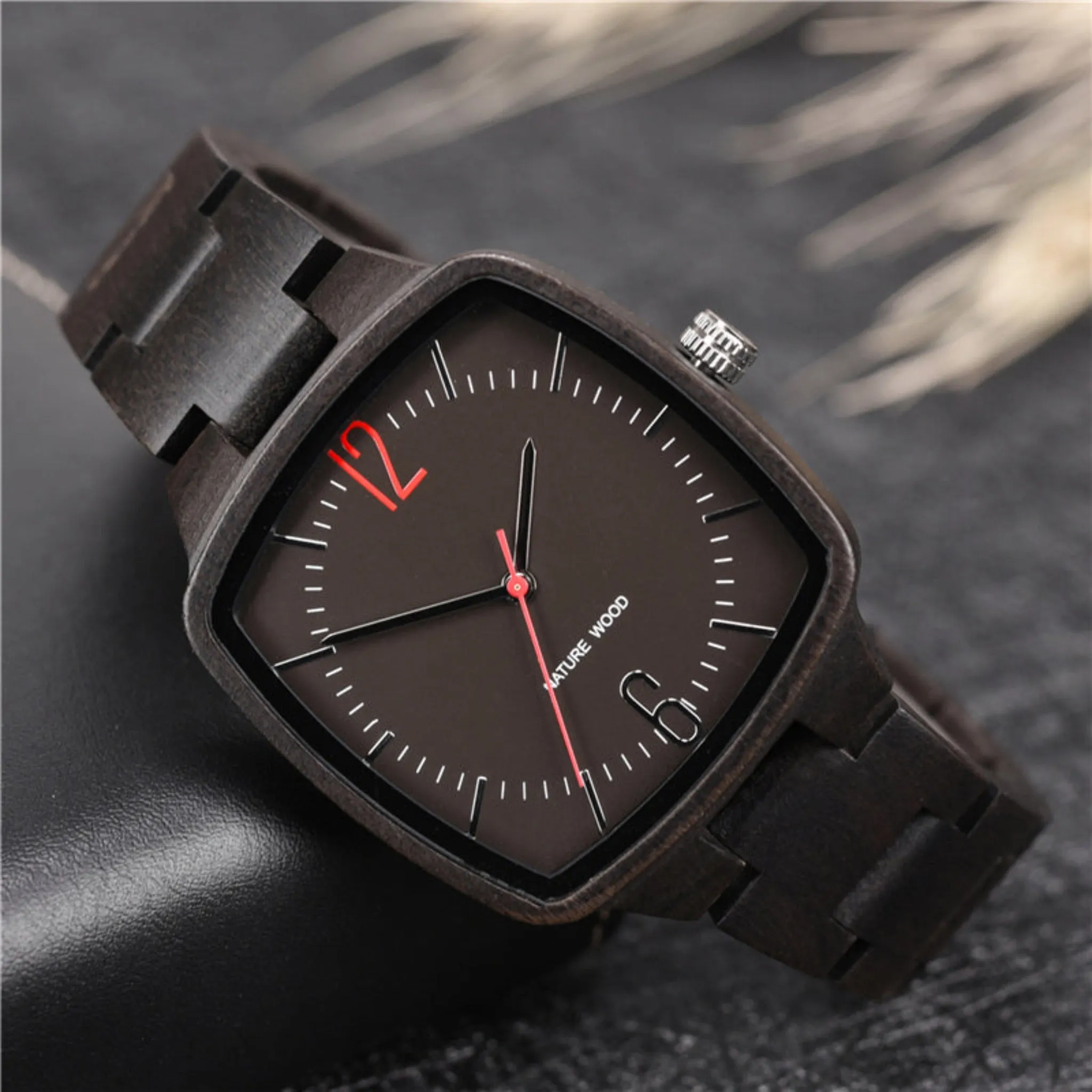 Detroit - Square Ebony Minimal Watch