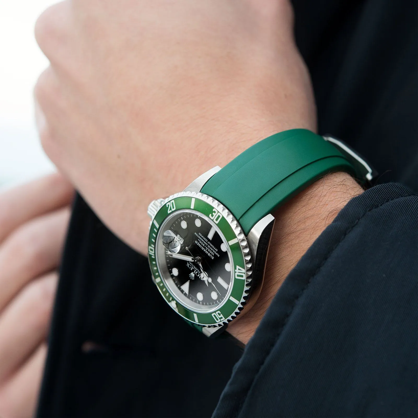 Everest Curved End Green Rubber Strap With Tang Buckle - ONLY For Modern Rolex