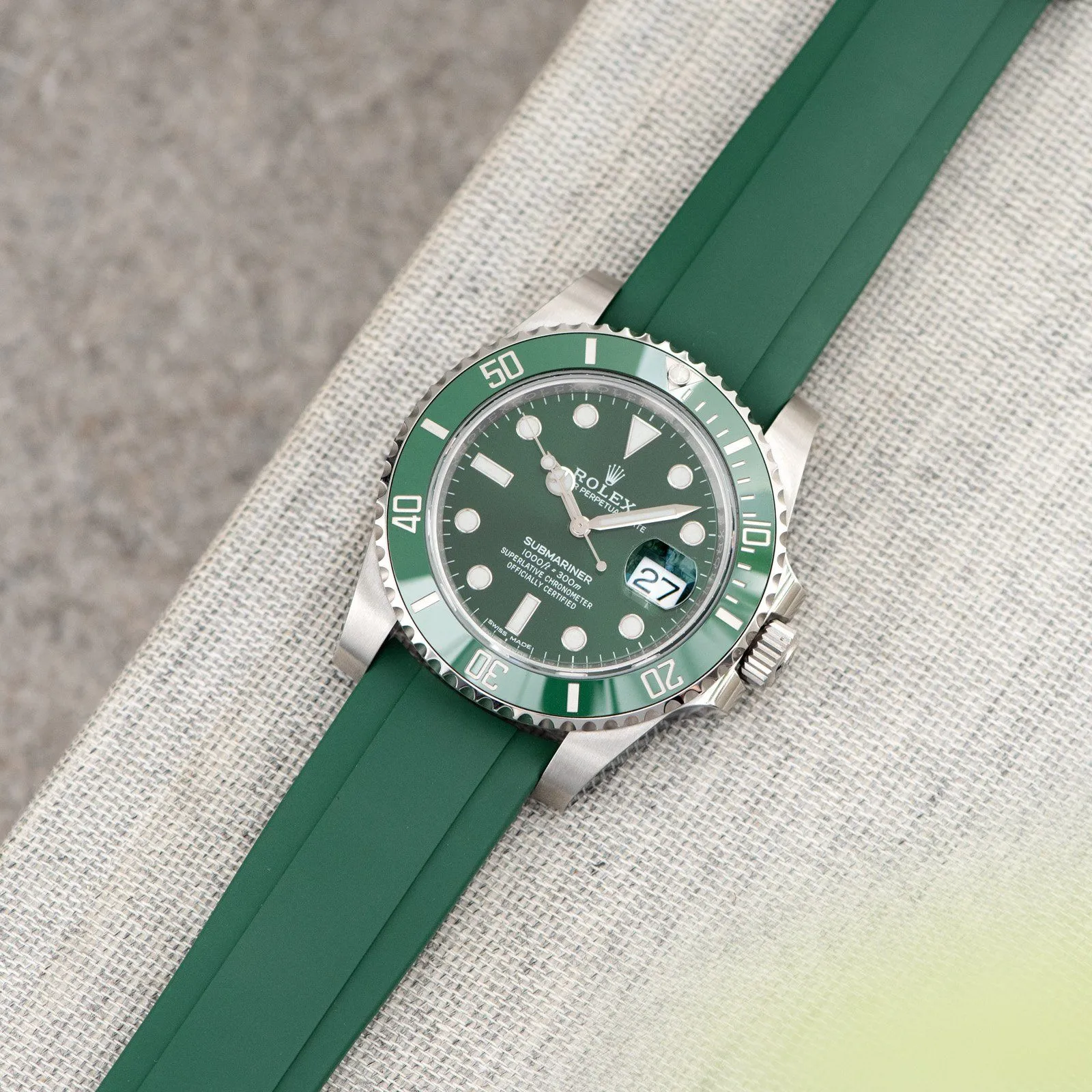 Everest Curved End Green Rubber Strap With Tang Buckle - ONLY For Modern Rolex