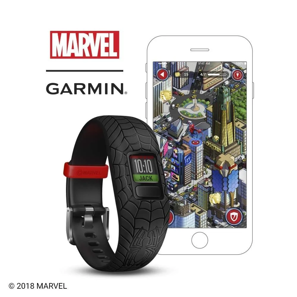 Garmin vivofit Jr 2 Kids Spiderman Black Silicone Band Fitness/activity Tracker Smart Watch - 010-01909-37