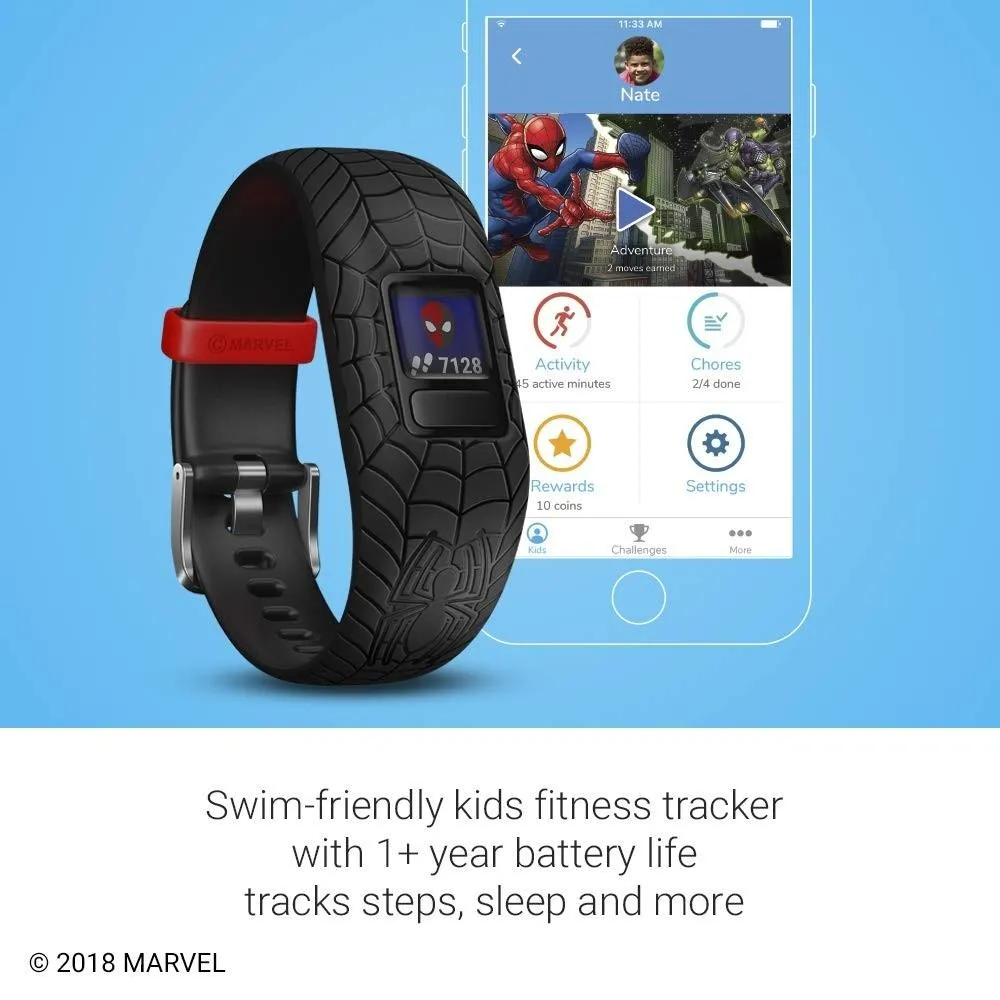 Garmin vivofit Jr 2 Kids Spiderman Black Silicone Band Fitness/activity Tracker Smart Watch - 010-01909-37