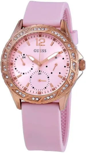 Guess Sparkling Pink Silicone Strap Women's Watch W0032L9