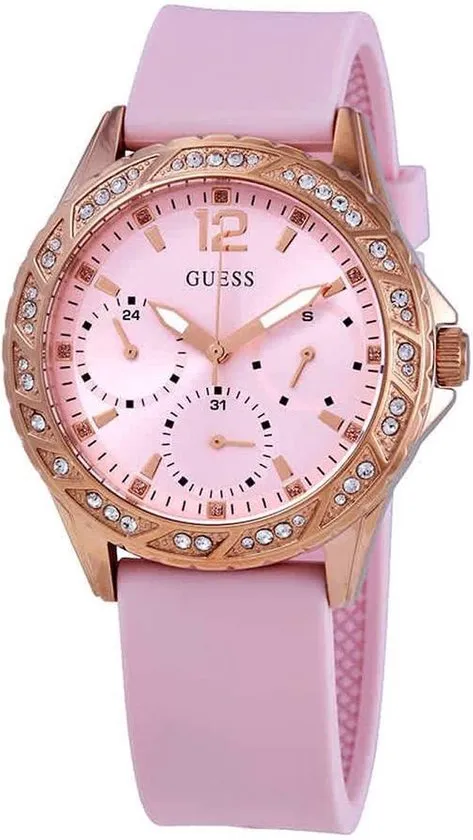 Guess Sparkling Pink Silicone Strap Women's Watch W0032L9