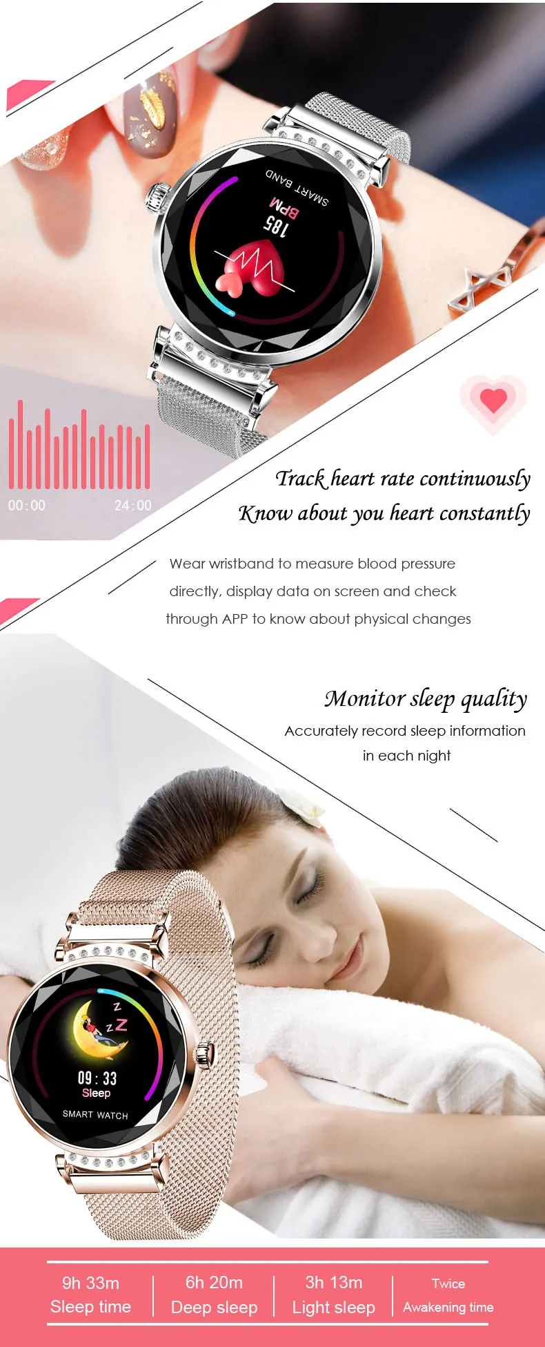 H2 Women Smart Bracelet - Fashionable Watch with Female Health Features