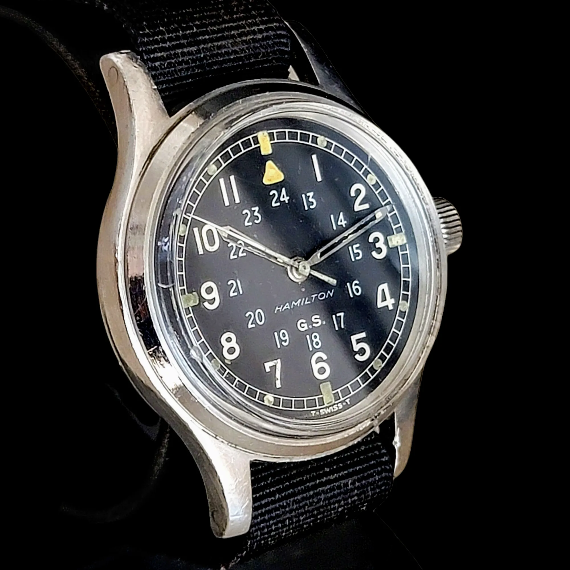 HAMILTON G.S. 24-Hour Dial British R.A.F. Pilot Wristwatch - Grade S75 S 17 Jewels