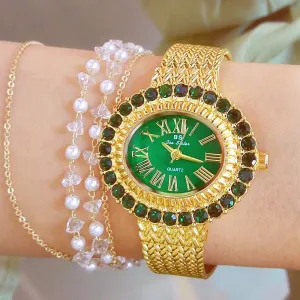 Hip Hop Fashion Women's Golden Stainless Steel Quartz Small Wristwatch