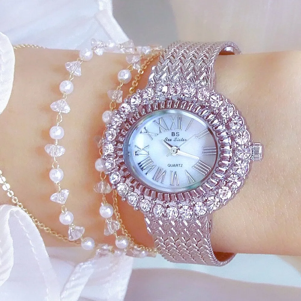 Hip Hop Fashion Women's Golden Stainless Steel Quartz Small Wristwatch