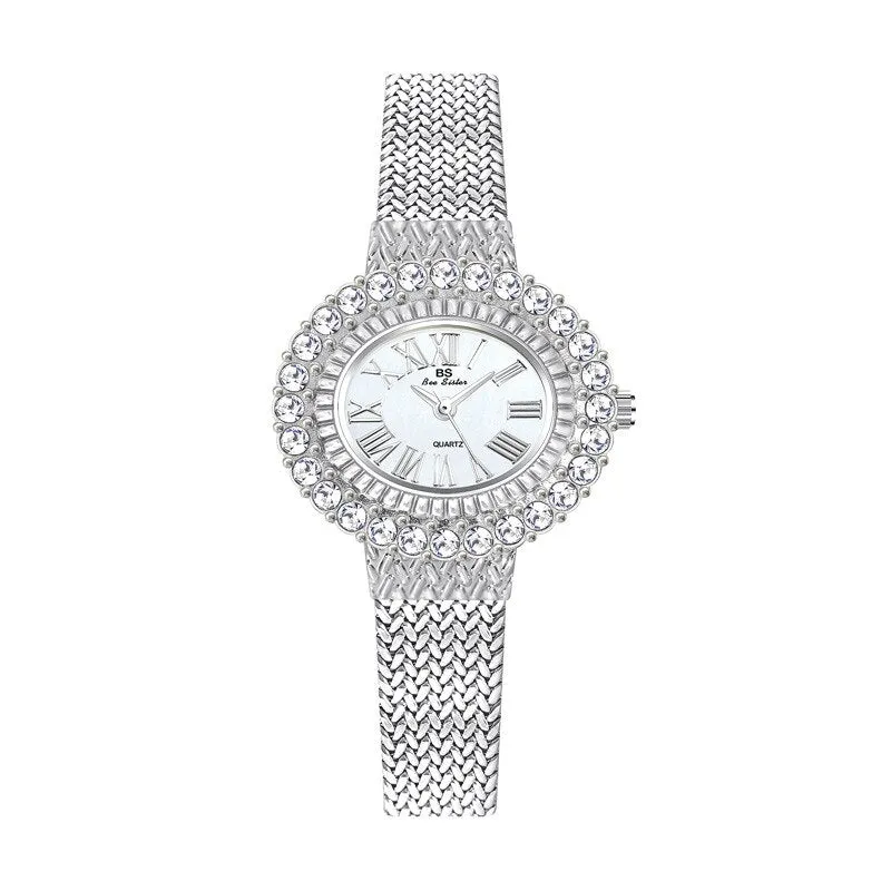 Hip Hop Fashion Women's Golden Stainless Steel Quartz Small Wristwatch