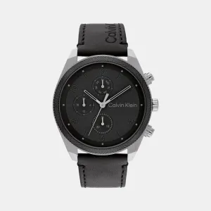 Impact Men's Black Chronograph Leather Watch 25200364