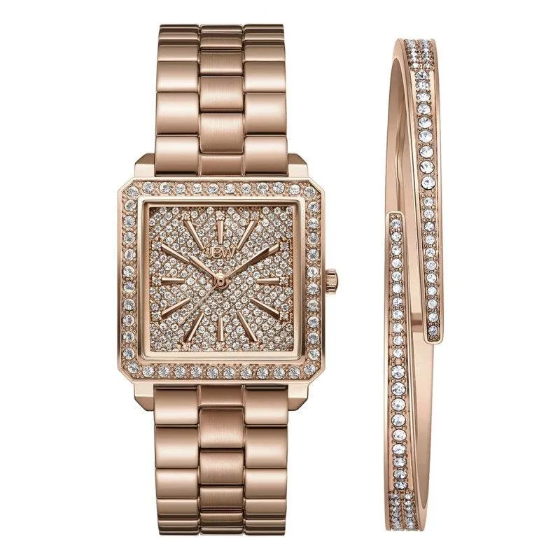 JBW Women's Cristal Set 12 Diamonds 18K Rose Gold-Plated Stainless Steel Watch With Bangle - 28MM