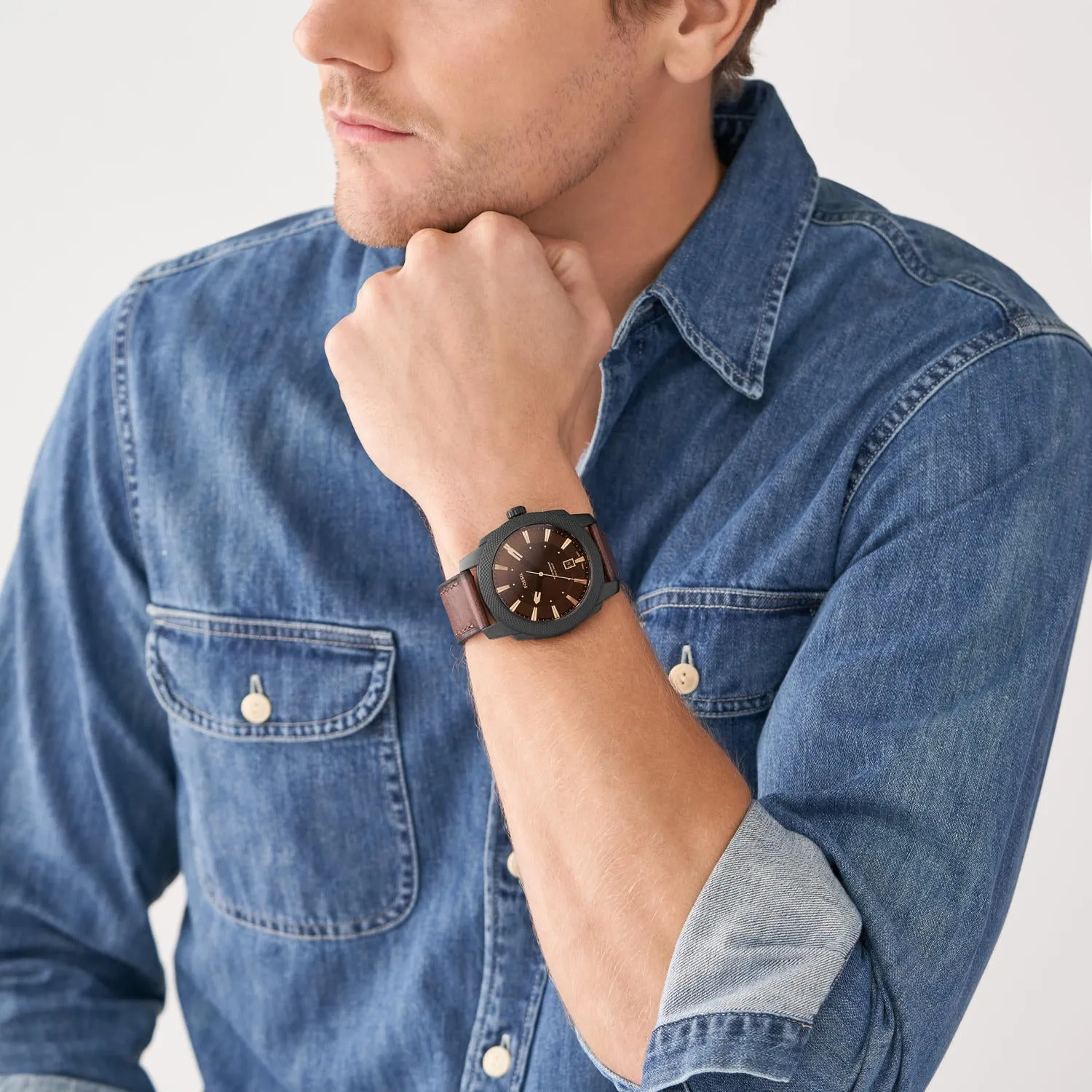 Machine Three-Hand Date Dark Brown LiteHide™ Watch