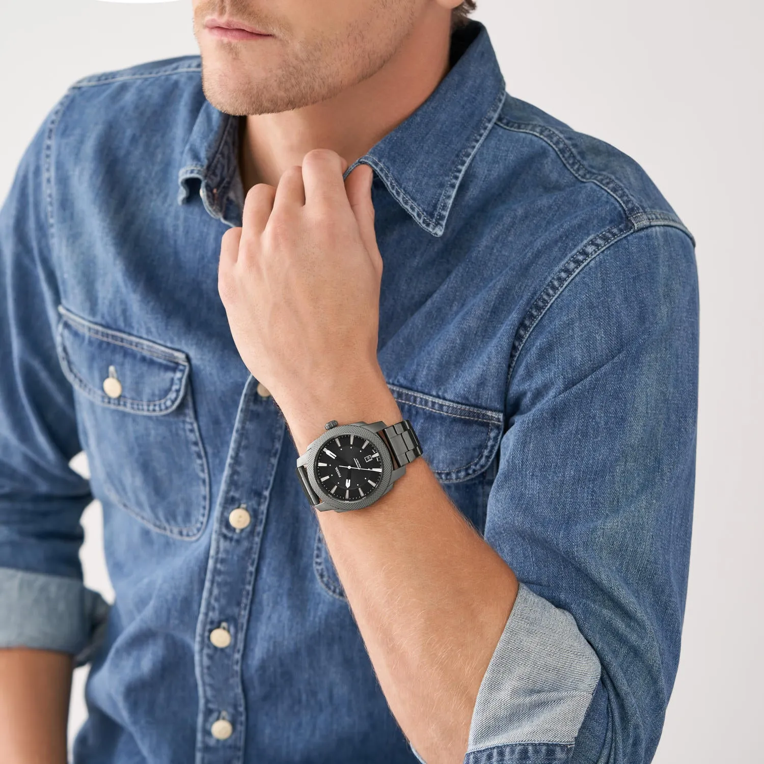 Machine Three-Hand Date Smoke Stainless Steel Watch