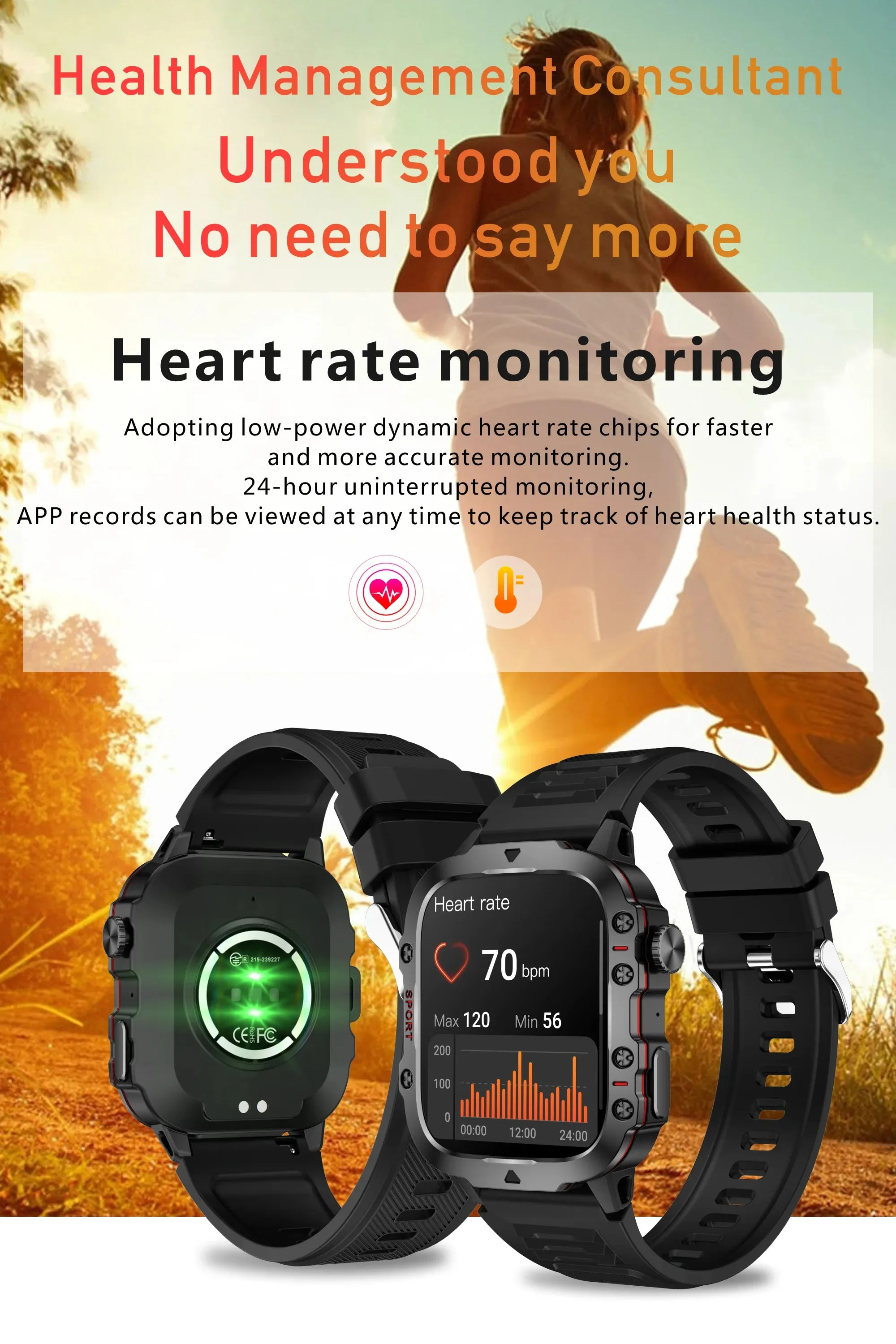 Men Outdoor Sports Fitness Tracker Health Monitor Smartwatch