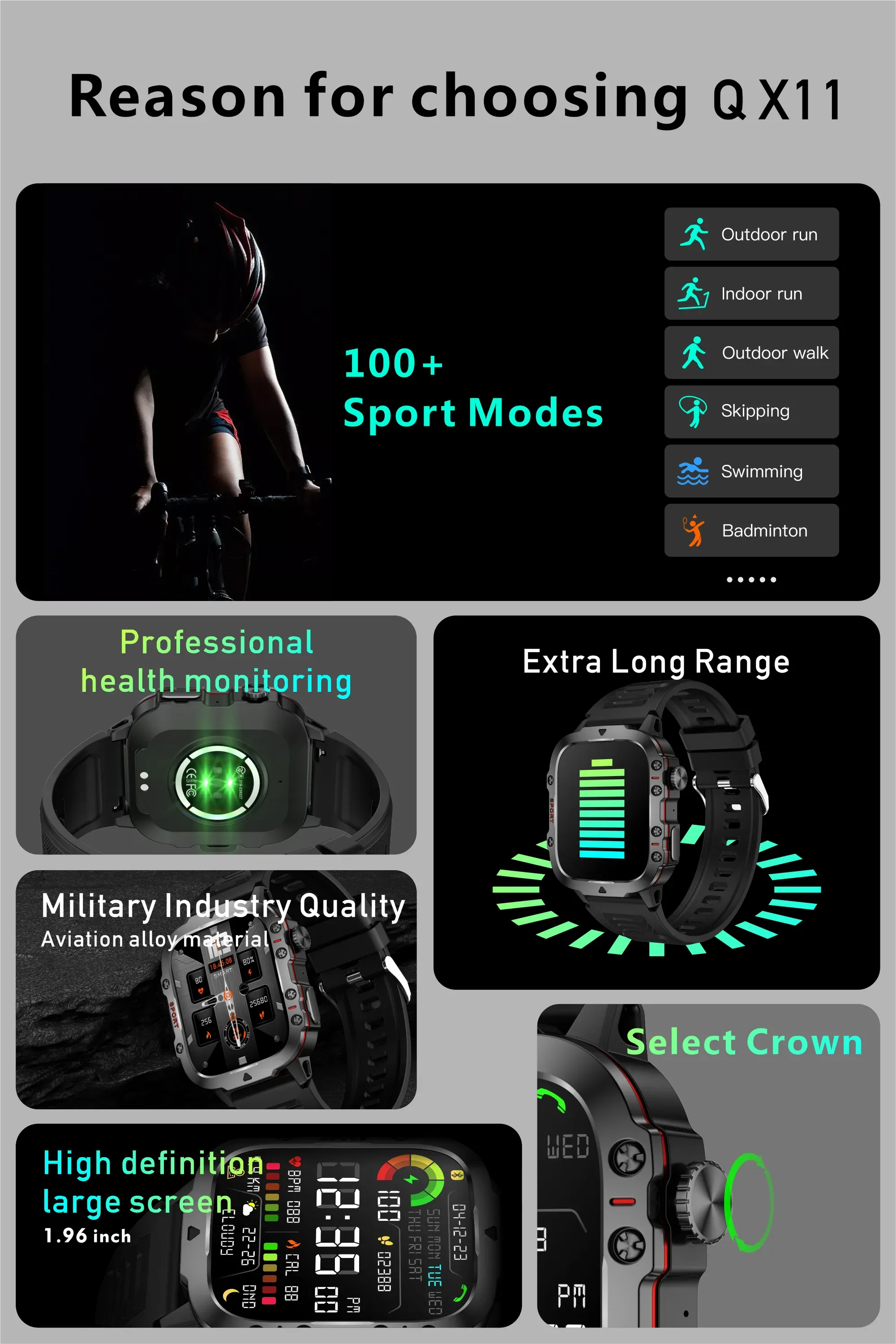 Men Outdoor Sports Fitness Tracker Health Monitor Smartwatch