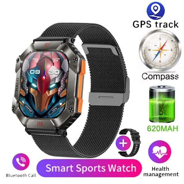 Men Smart Watch For Android IOS Fitness Watches Ip68 Waterproof Military Healthy Monitor AI Voice Bluetooth Call Smartwatch