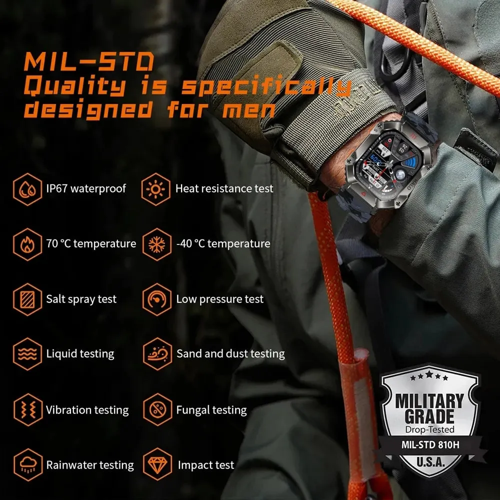 Men Smart Watch For Android IOS Fitness Watches Ip68 Waterproof Military Healthy Monitor AI Voice Bluetooth Call Smartwatch