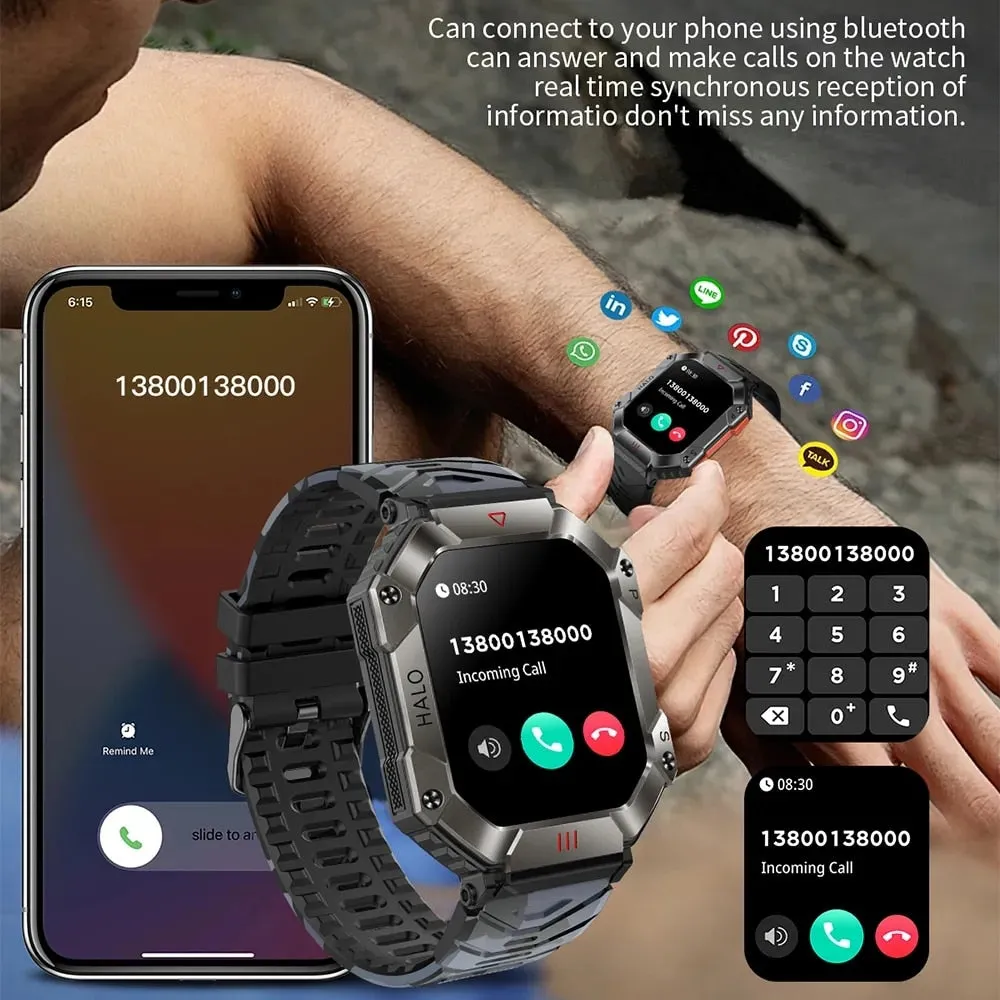 Men Smart Watch For Android IOS Fitness Watches Ip68 Waterproof Military Healthy Monitor AI Voice Bluetooth Call Smartwatch