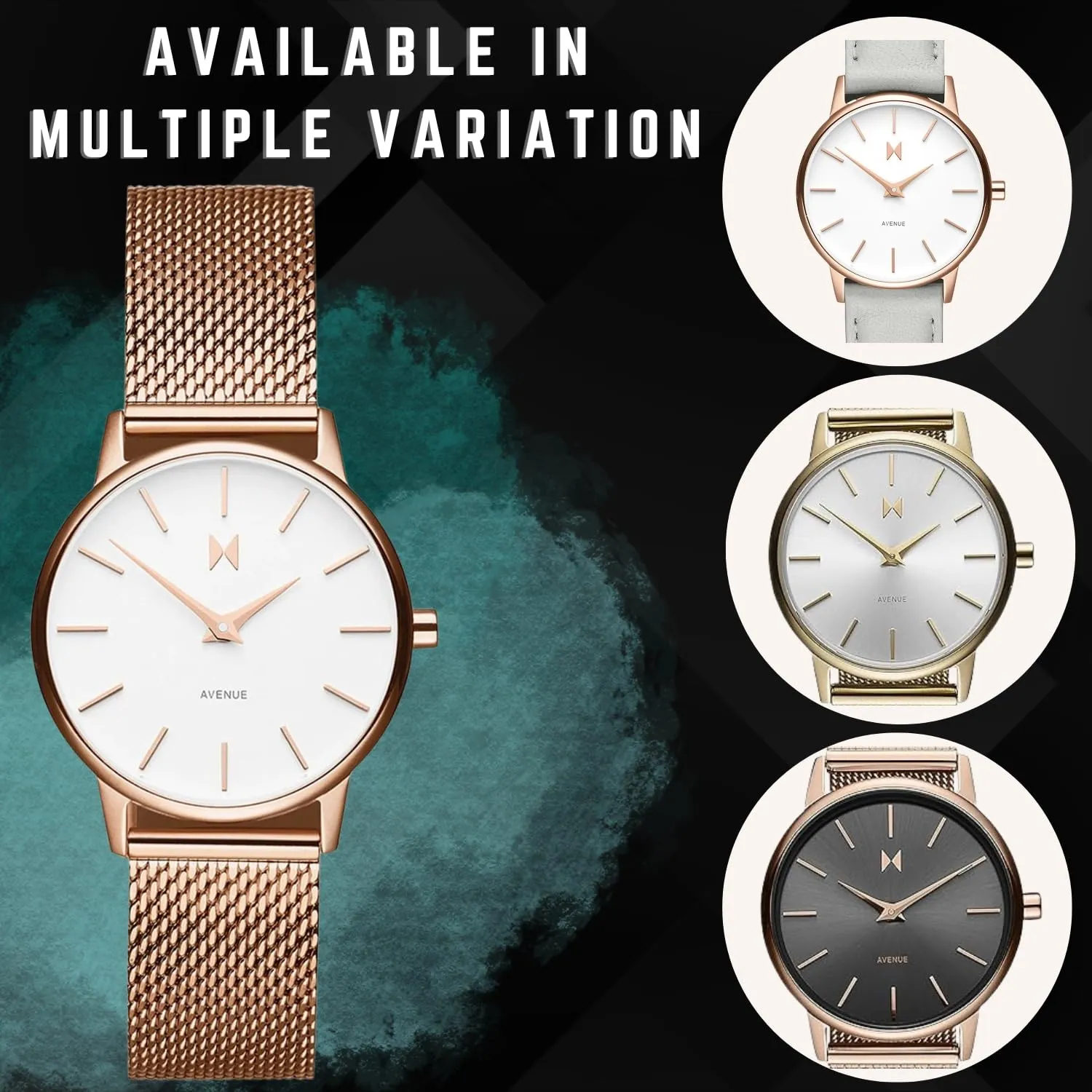 MVMT Avenue Qtz Basic Slim Gunmetal Round Dial Women's Analog Watch|Ionic Plated Rose Gold Steel Material|Gold Color Band - 28000224-D