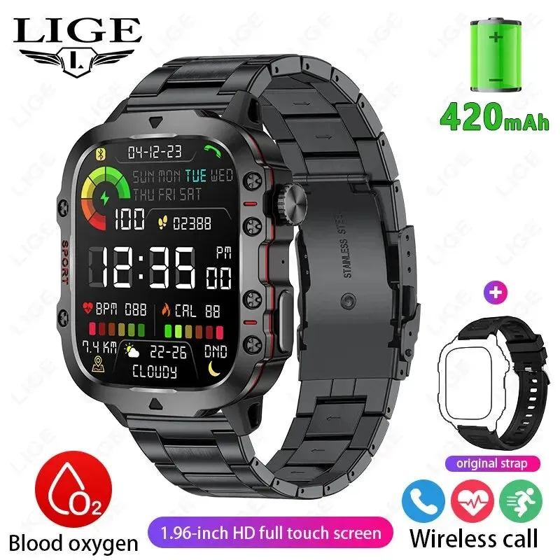 New Smart Watch with 1.96-Inch Screen, 420mAh Battery, Bluetooth Call, Voice Assistant, Sports Fitness Tracking, and Waterproof Features for Men