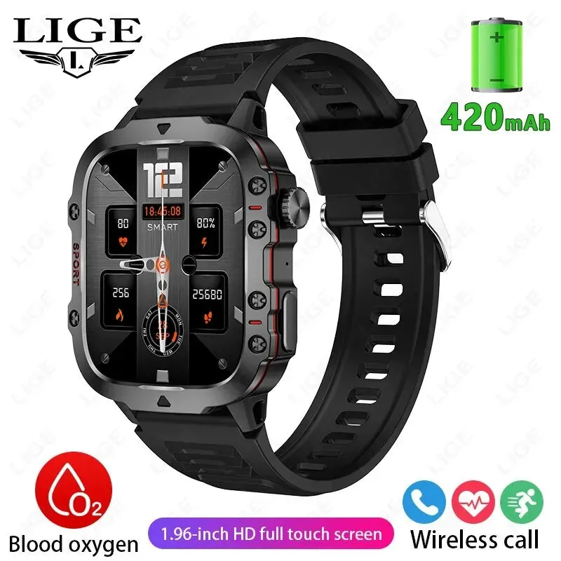 New Smart Watch with 1.96-Inch Screen, 420mAh Battery, Bluetooth Call, Voice Assistant, Sports Fitness Tracking, and Waterproof Features for Men
