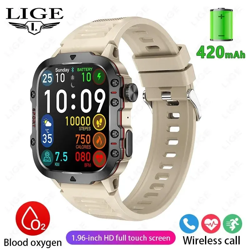 New Smart Watch with 1.96-Inch Screen, 420mAh Battery, Bluetooth Call, Voice Assistant, Sports Fitness Tracking, and Waterproof Features for Men
