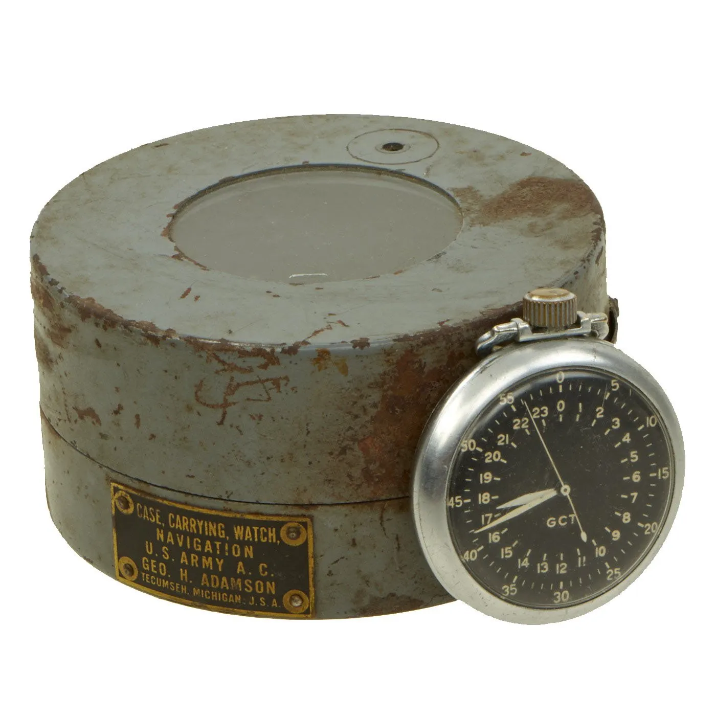 Original WWII USAAF 1942 Elgin Type A-13 G.C.T Navigator Pocket Watch with Carry Case